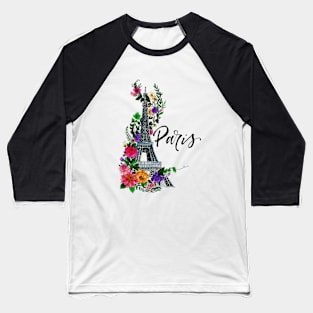 Floral Eiffel Tower Baseball T-Shirt